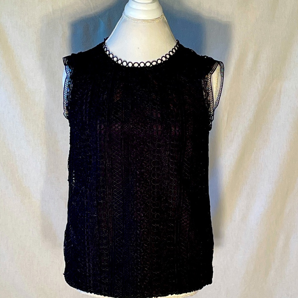 J Crew black eyelet overlay shirt Size 4